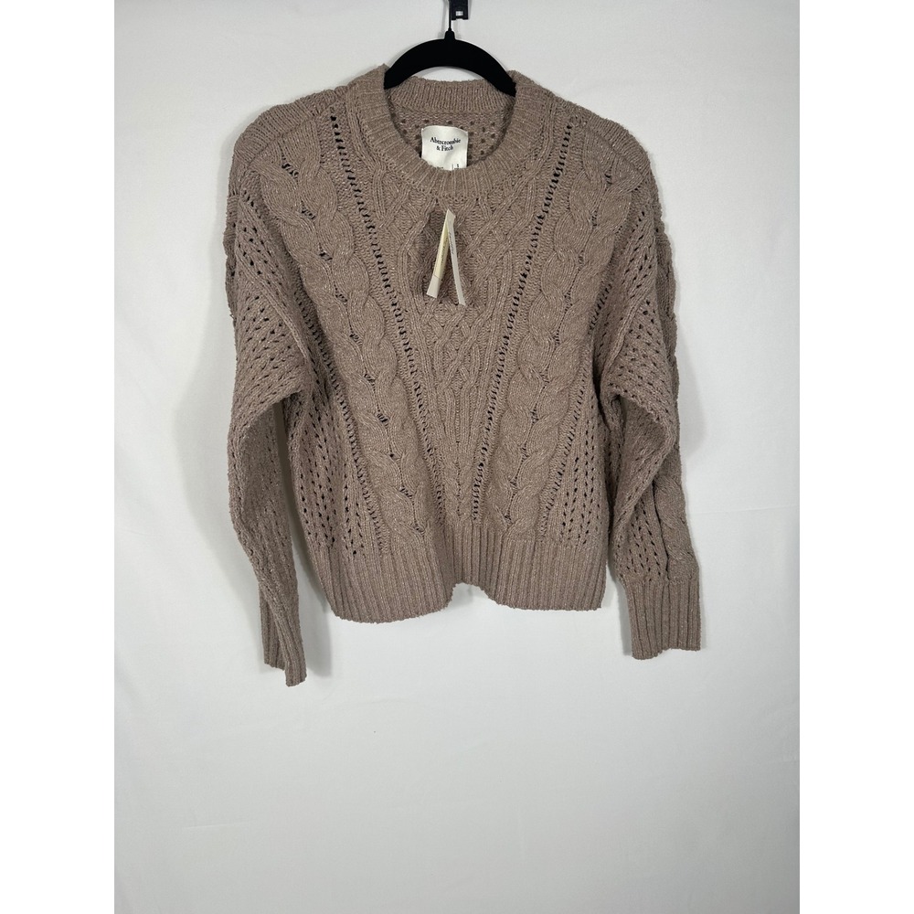 Abercrombie & Fitch Taupe Cable Knit Crewneck Sweater